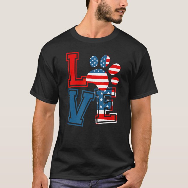 LOVE USA American Flag Pet  Happy Memorial Day 4th T-Shirt (Front)
