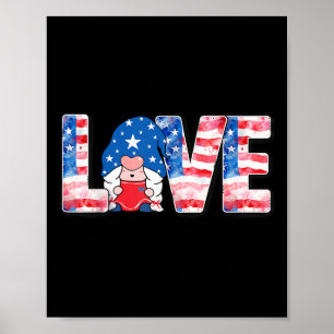 Love Usa Flag American 4th Of July Patriotic Gnomi Poster