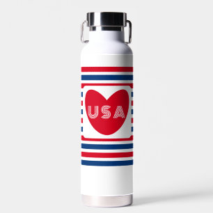 Love USA Red White and Blue Patriotic Heart Fun Wa Water Bottle