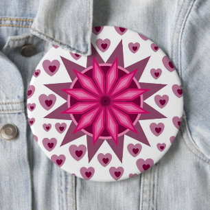 LOVE VALENTINE, BIRTHDAY PARTY GIFT WITH HEARTS 6 CM ROUND BADGE