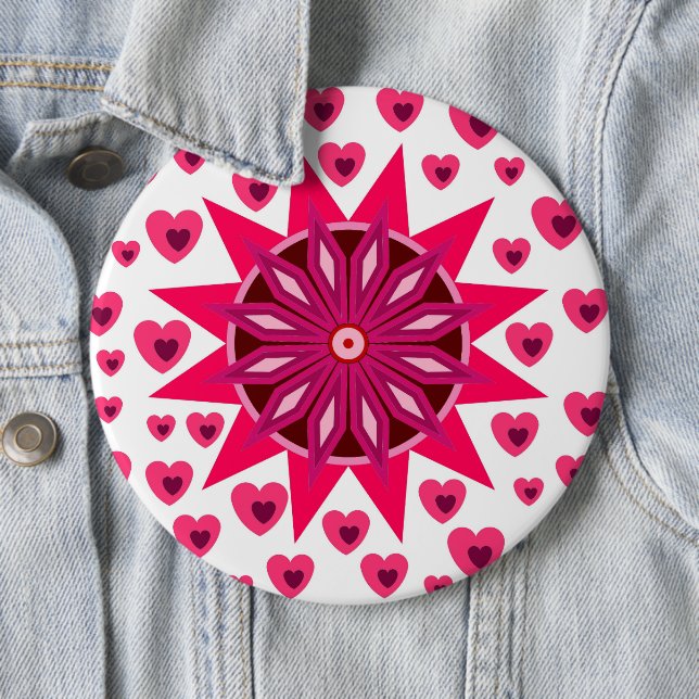 LOVE VALENTINE, BIRTHDAY PARTY GIFT WITH HEARTS  B 6 CM ROUND BADGE (In Situ)