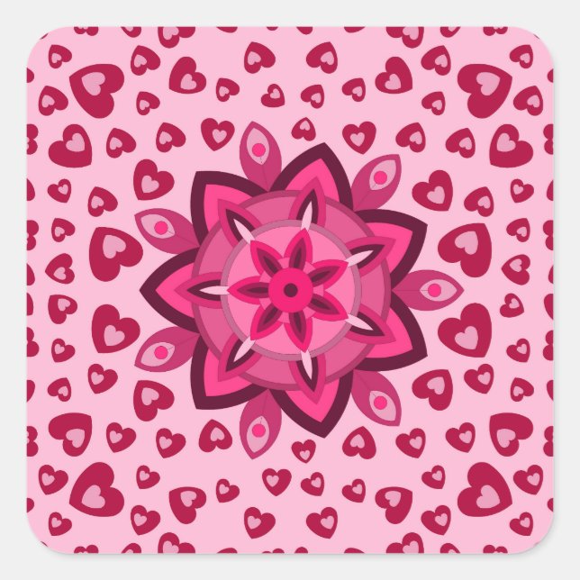 LOVE VALENTINE, BIRTHDAY PARTY GIFT WITH HEARTS SQ SQUARE STICKER (Front)