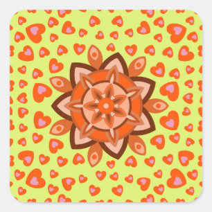 LOVE VALENTINE, BIRTHDAY PARTY GIFT WITH HEARTS SQ SQUARE STICKER