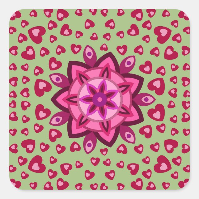 LOVE VALENTINE, BIRTHDAY PARTY GIFT WITH HEARTS SQ SQUARE STICKER (Front)