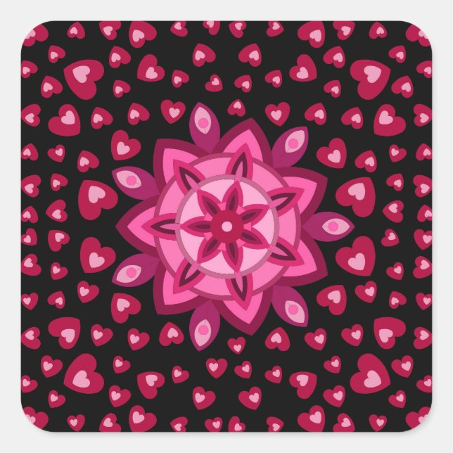 LOVE VALENTINE, BIRTHDAY PARTY GIFT WITH HEARTS SQ SQUARE STICKER (Front)