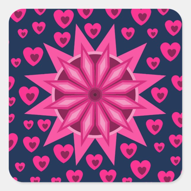 LOVE VALENTINE, BIRTHDAY PARTY GIFT WITH HEARTS SQUARE STICKER (Front)