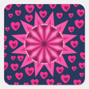 LOVE VALENTINE, BIRTHDAY PARTY GIFT WITH HEARTS SQUARE STICKER