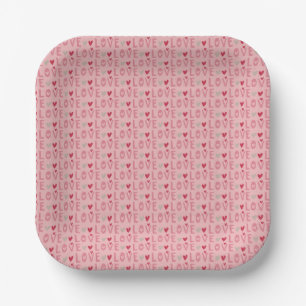 Love Valentine Day Hearts Square  Paper Plate