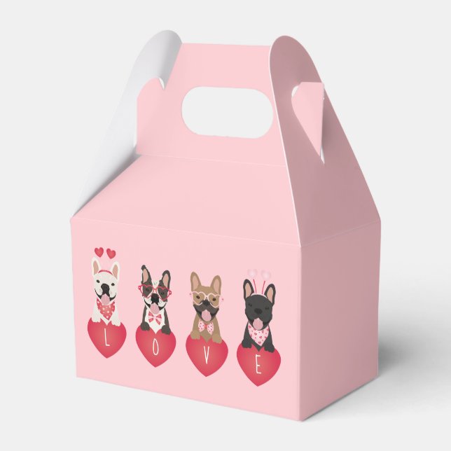 Love Valentine French Bulldogs Favour Box (Front Side)