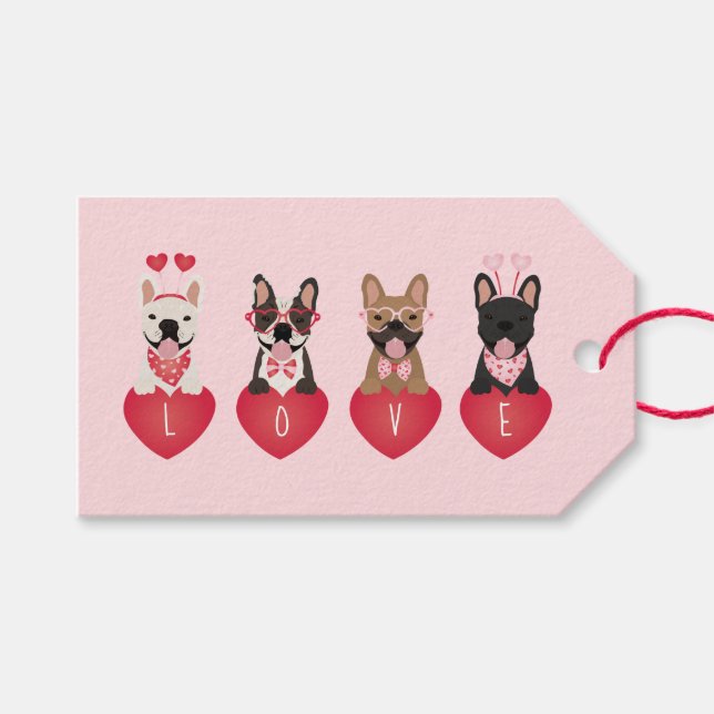 Love Valentine French Bulldogs Gift Tags (Front (Horizontal))