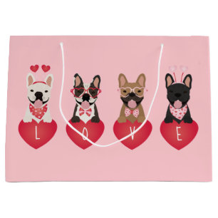 Love Valentine French Bulldogs Large Gift Bag