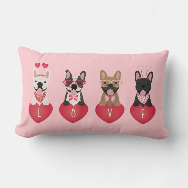 Love Valentine French Bulldogs Lumbar Cushion (Front)