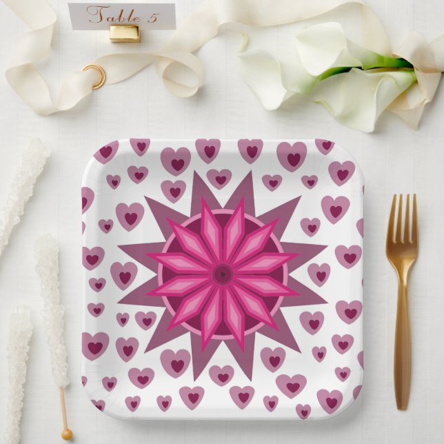 LOVE VALENTINE PARTY WITH HEARTS PAPER PLATES (Wedding)