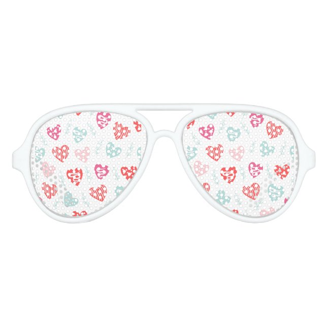 Love Valentine Pink Blue Red Hearts Aviator Sunglasses (Front)