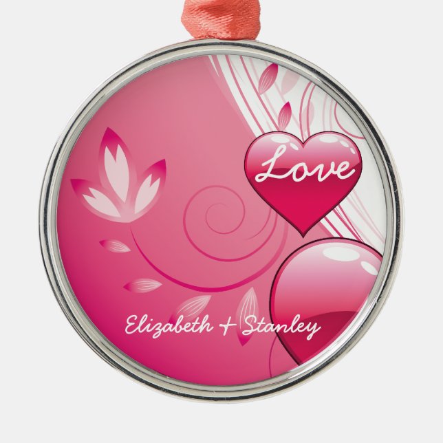Love Valentine’s Day hearts swirls custom ornament (Front)