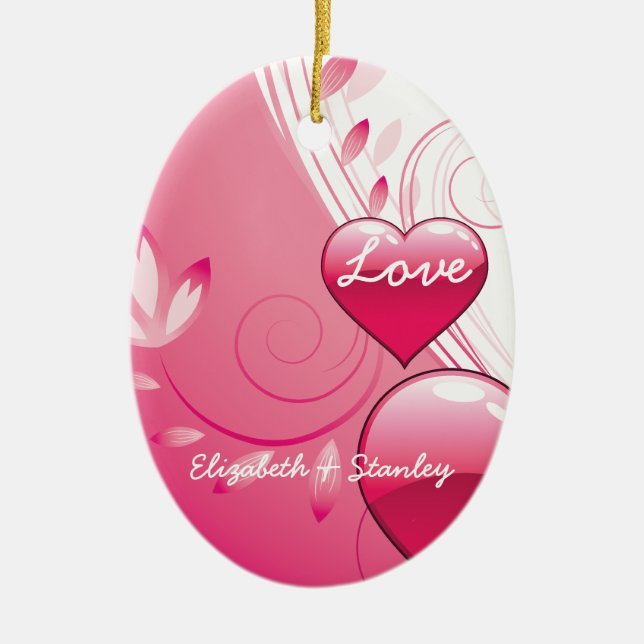Love Valentine’s Day hearts swirls custom ornament (Front)