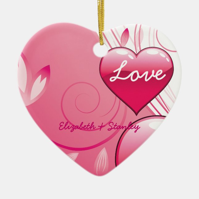 Love Valentine’s Day hearts swirls custom ornament (Front)