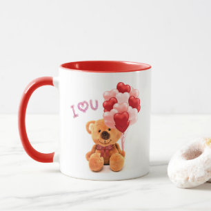 Love Valentine Teddy Bear with Balloons Coffee Mug