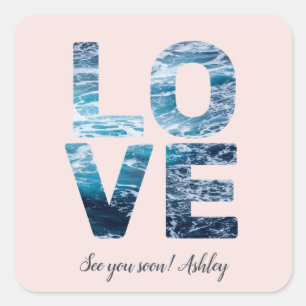 LOVE Valentine Theme Customisable Photo Ocean Square Sticker