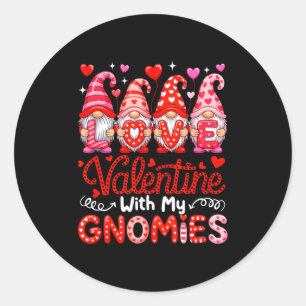 Love valentine with gnomies group gnomes cute classic round sticker