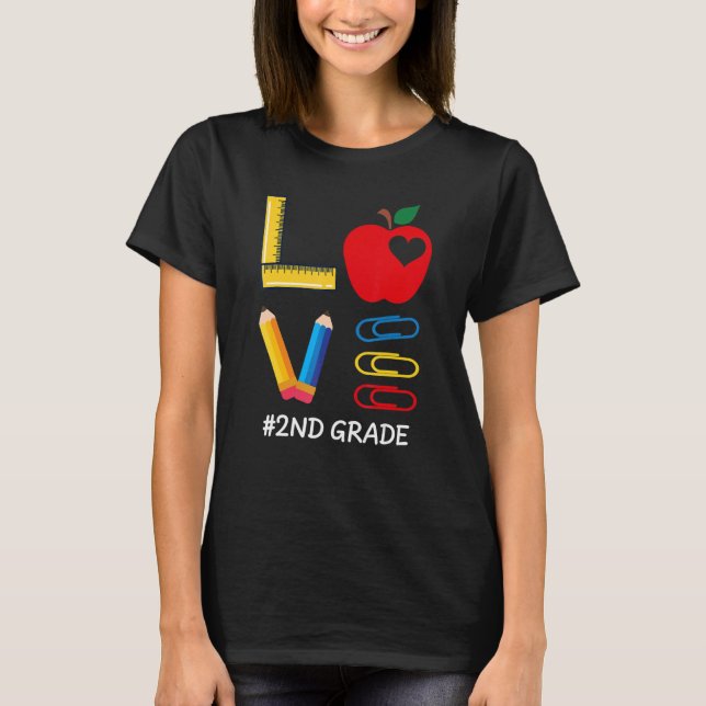 LOVE Valentines Day Apple Crayon 2nd Grade Teacher T-Shirt (Front)