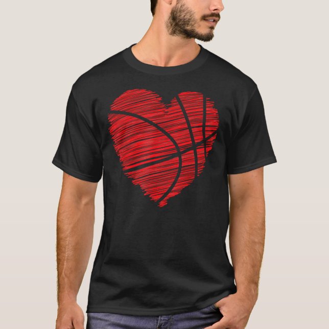 Love Valentines Day Basketball Tshirt Art Scribble (Front)