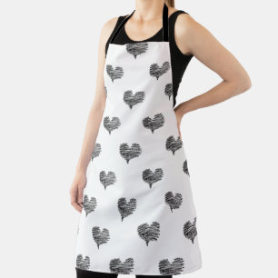 Love Valentine's Day Black Heart Sketch Apron