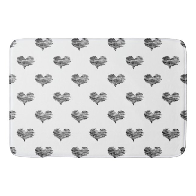 Love Valentine's Day Black Heart Sketch Bath Mat (Front)