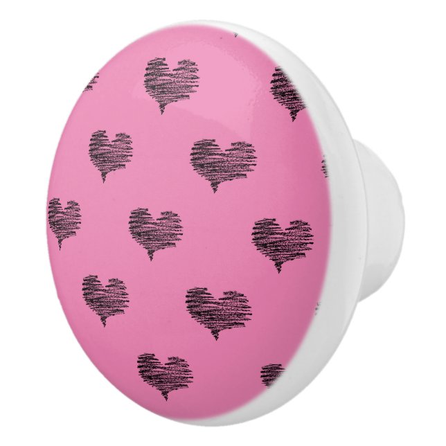 Love Valentine's Day Black Heart Sketch Ceramic Knob (Right)