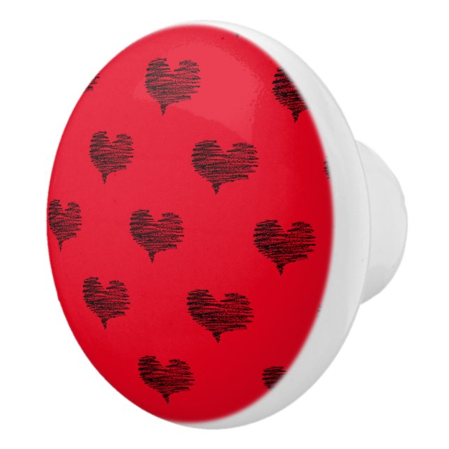 Love Valentine's Day Black Heart Sketch Ceramic Knob (Right)