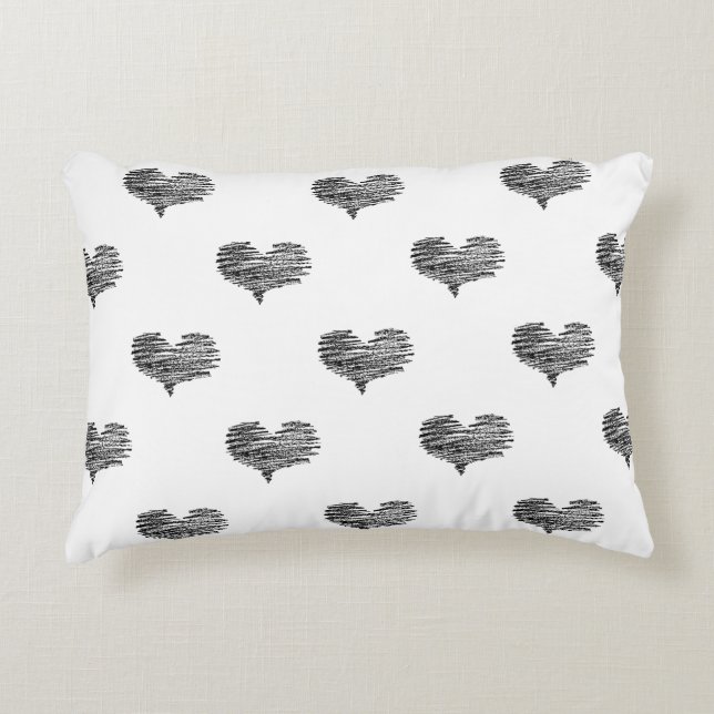 Love Valentine's Day Black Heart Sketch Decorative Cushion (Front)