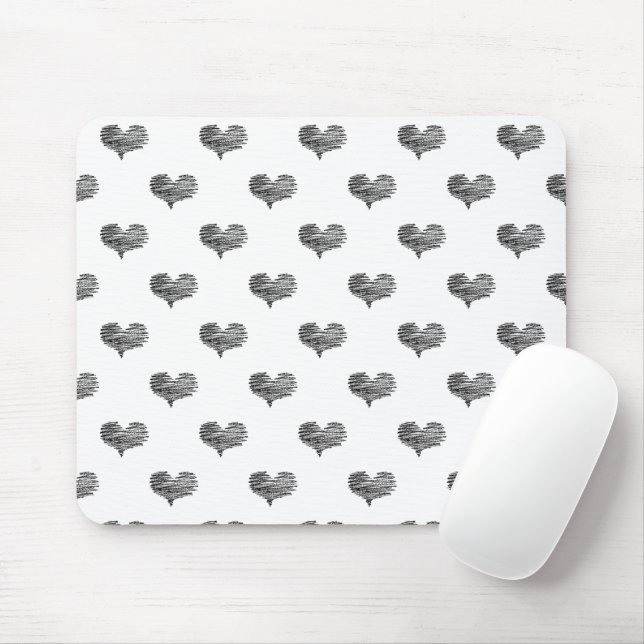 Love Valentine's Day Black Heart Sketch Mouse Mat (With Mouse)