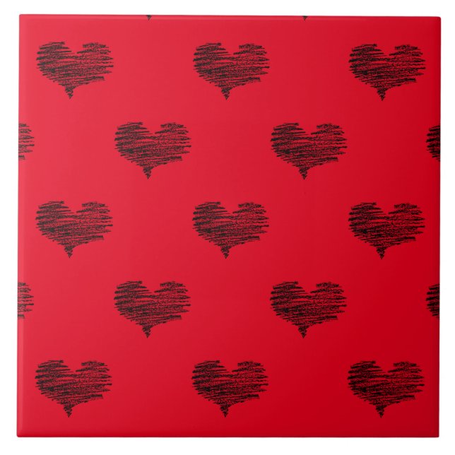 Love Valentine's Day Black Heart Sketch Tile (Front)