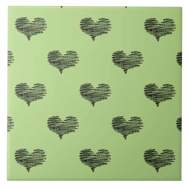 Love Valentine's Day Black Heart Sketch Tile (Front)