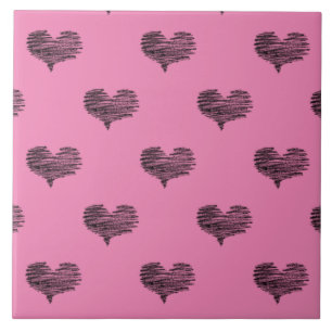 Love Valentine's Day Black Heart Sketch Tile