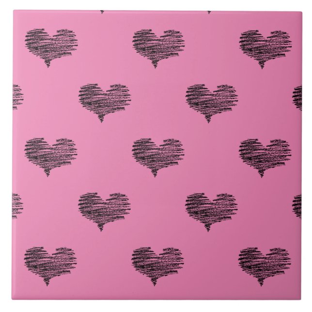 Love Valentine's Day Black Heart Sketch Tile (Front)