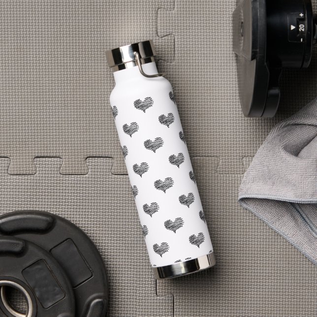 Love Valentine's Day Black Heart Sketch Water Bottle (Gym)