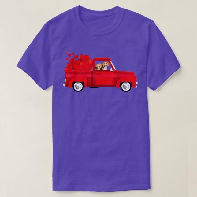 Love Valentines Day Cute Beagle Red Truck T-Shirt (Design Front)