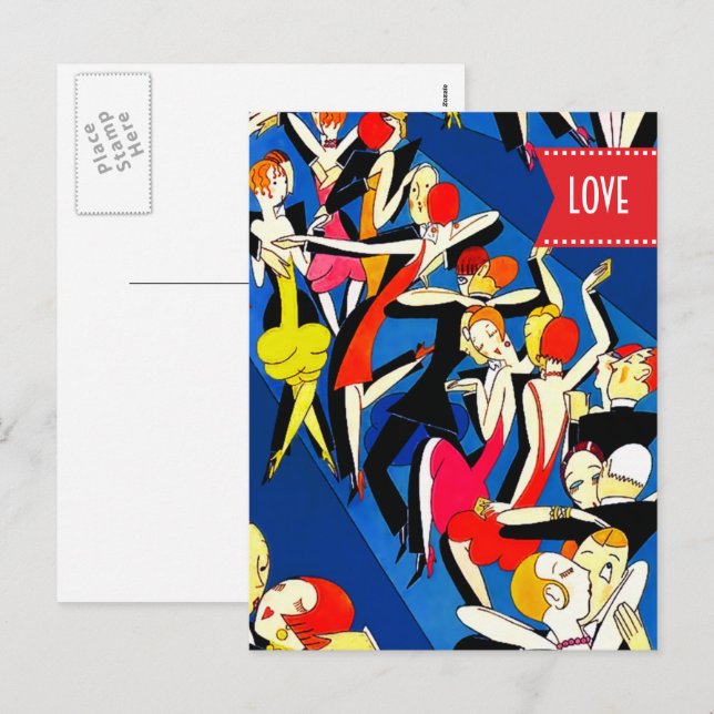 Love. Valentine's Day. Dancing Couples Art Deco  Holiday Postcard (Front/Back)