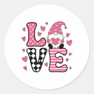Love Valentines Day Gnomes Cute Pink Hearts Gnome Classic Round Sticker