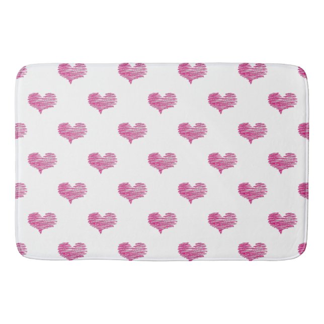 Love Valentine's Day Hot Pink Heart Sketch Bath Mat (Front)