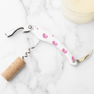 Love Valentine's Day Hot Pink Heart Sketch Corkscrew