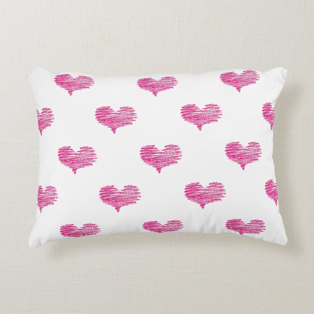 Love Valentine's Day Hot Pink Heart Sketch Decorative Cushion (Front)