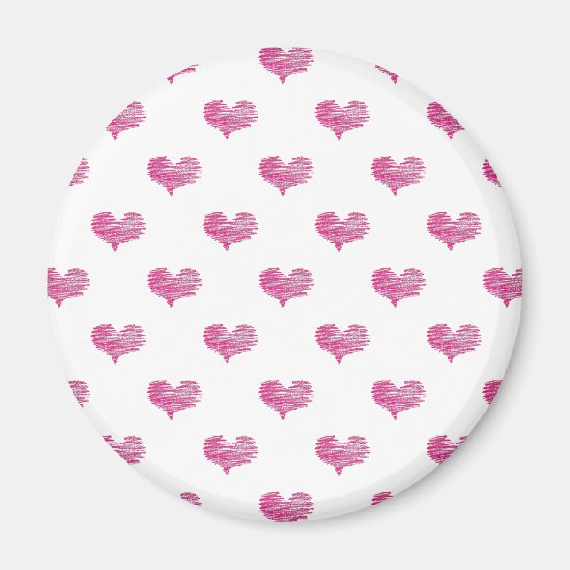 Love Valentine's Day Hot Pink Heart Sketch Magnet (Front)
