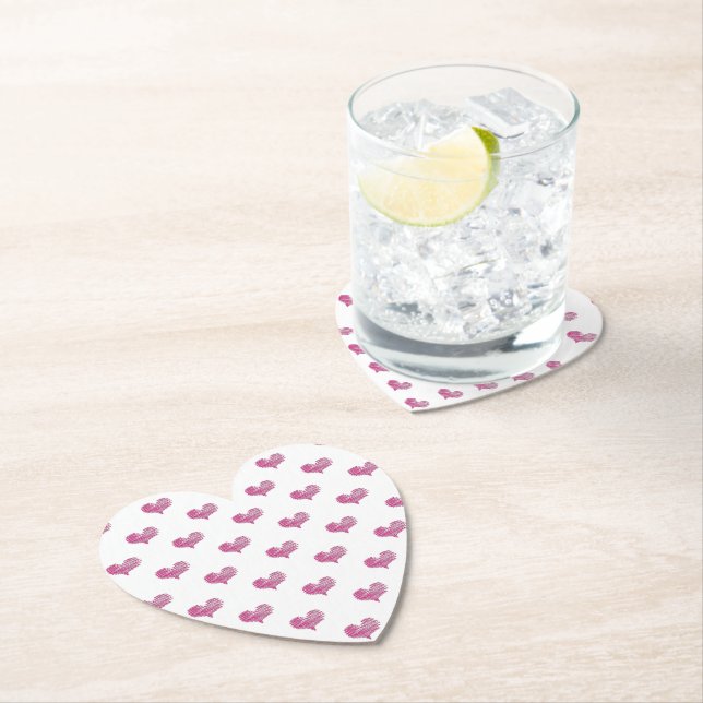 Love Valentine's Day Hot Pink Heart Sketch Paper Coaster (Insitu)
