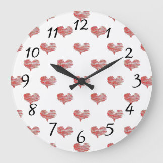 Love Valentine's Day Red Heart Sketch Large Clock