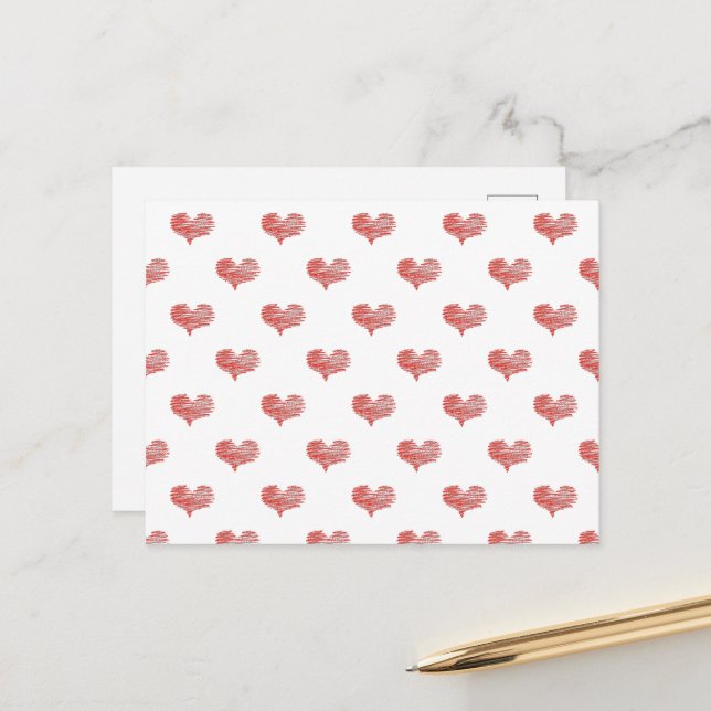 Love Valentine's Day Red Heart Sketch Postcard (Front/Back In Situ)