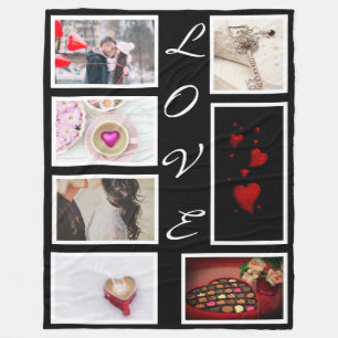 LOVE Valentines Day Red Hearts Photo Collage Fleece Blanket