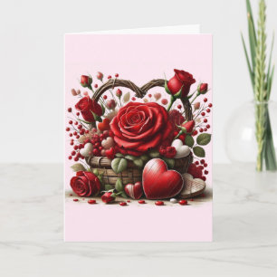 Love Valentine's Day Red Rose Hearts Holiday Card