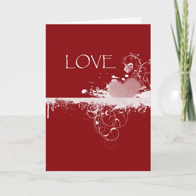 LOVE Valentine's Day Red White Heart Gifts Holiday Card (Front)